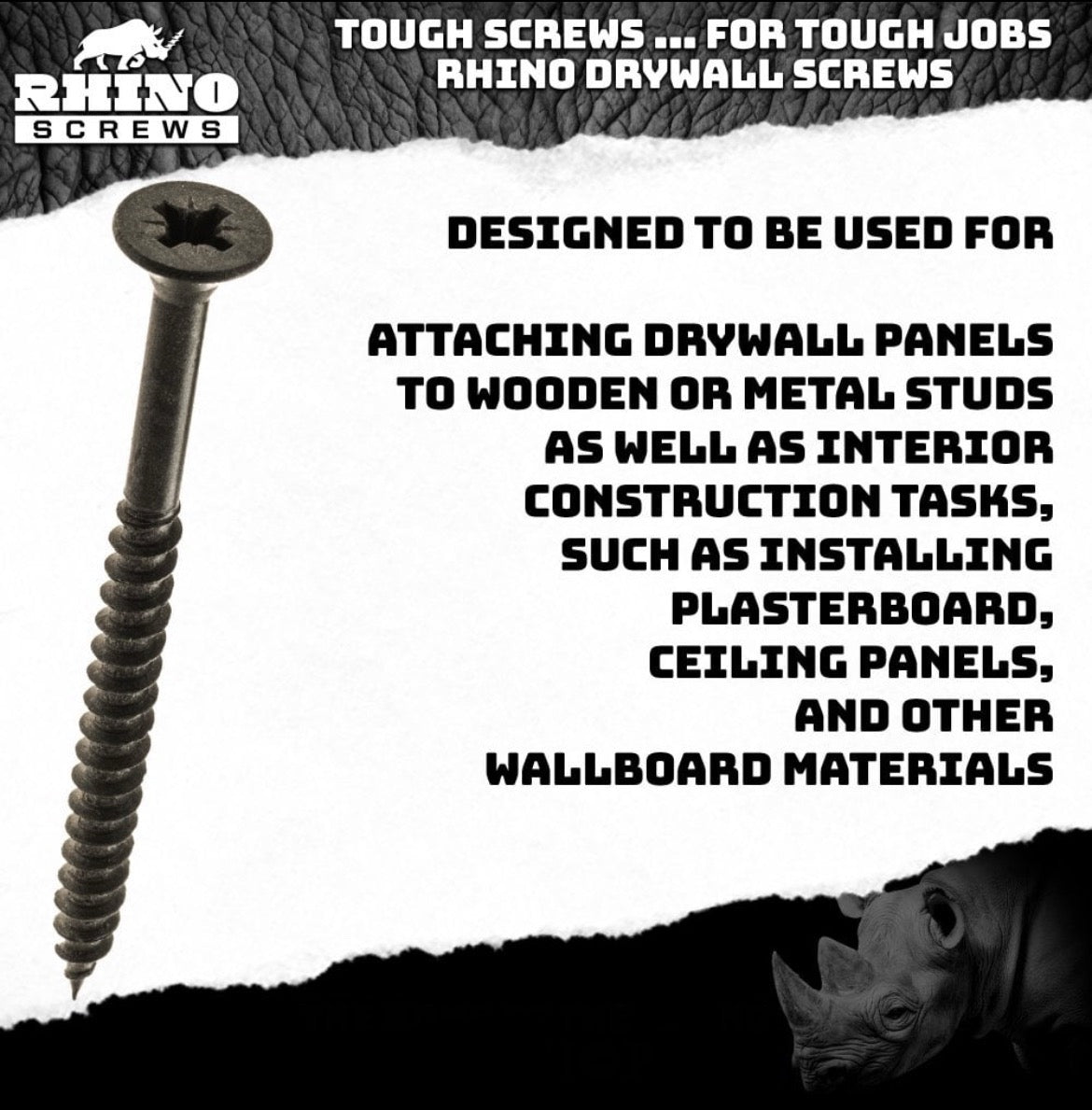 Drywall Screws Black Fine Thread Plasterboard Drylining Wood Studding 1000pcs