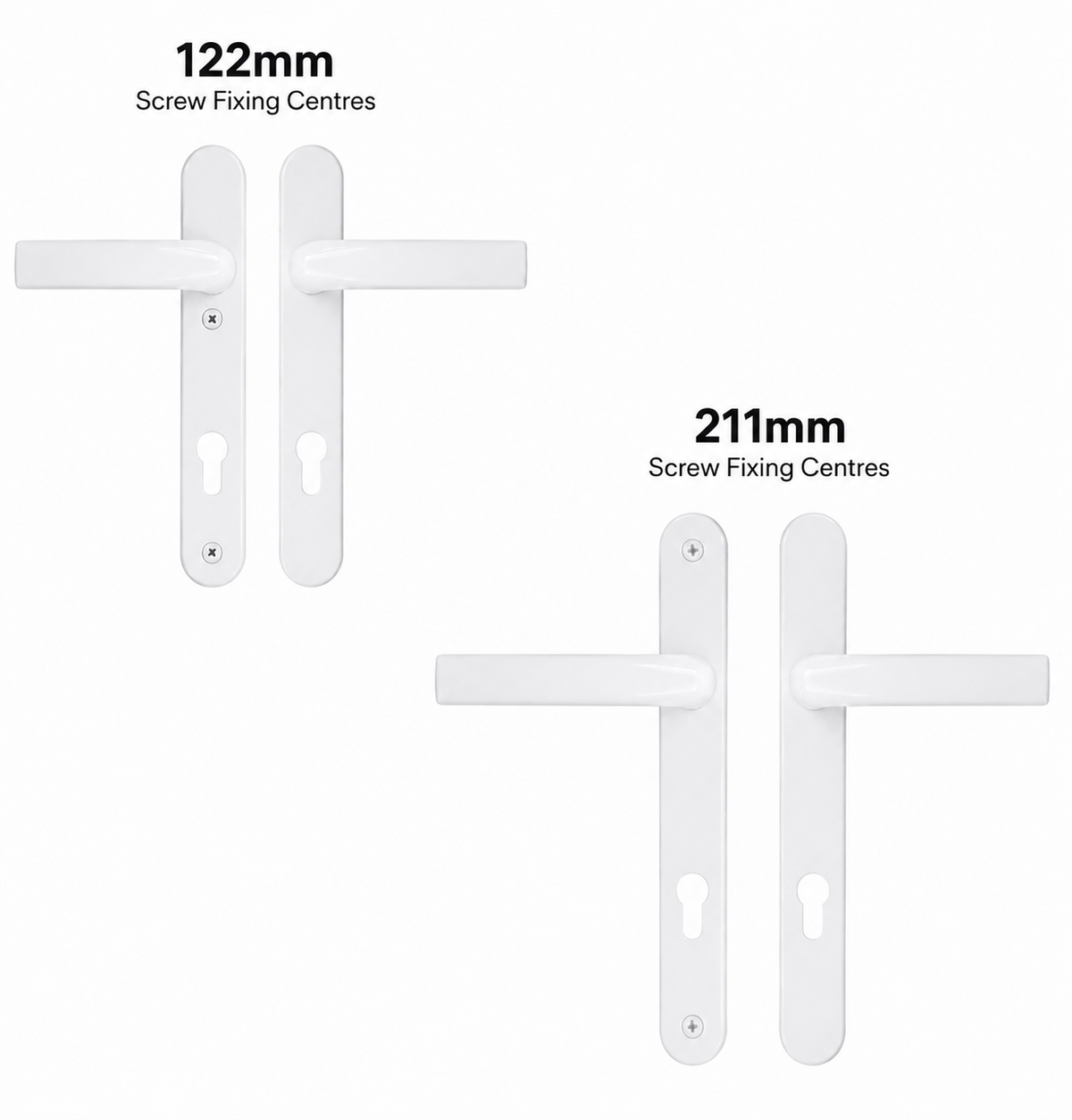 uPVC Door Handle White Sprung Pair Lever 92mm PZ Double Glazing 122mm and 211mm