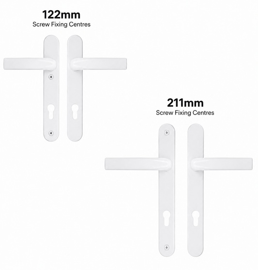 uPVC Door Handle White Sprung Pair Lever 92mm PZ Double Glazing 122mm and 211mm