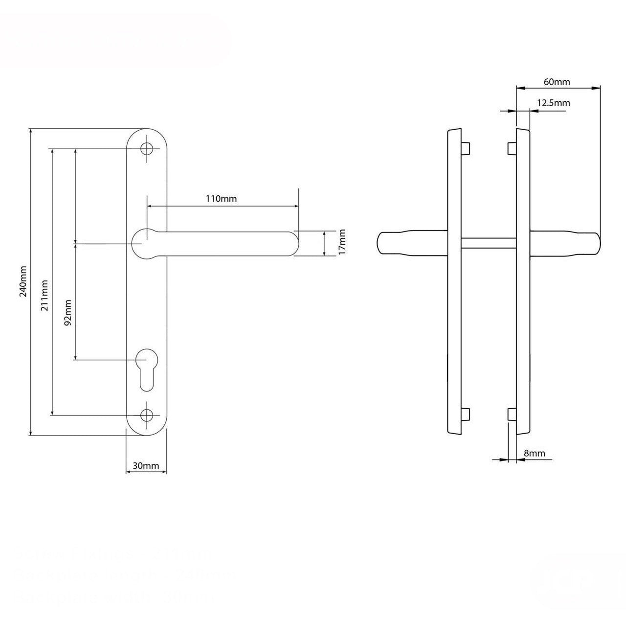 uPVC Door Handle White Sprung Pair Lever 92mm PZ Double Glazing 122mm and 211mm