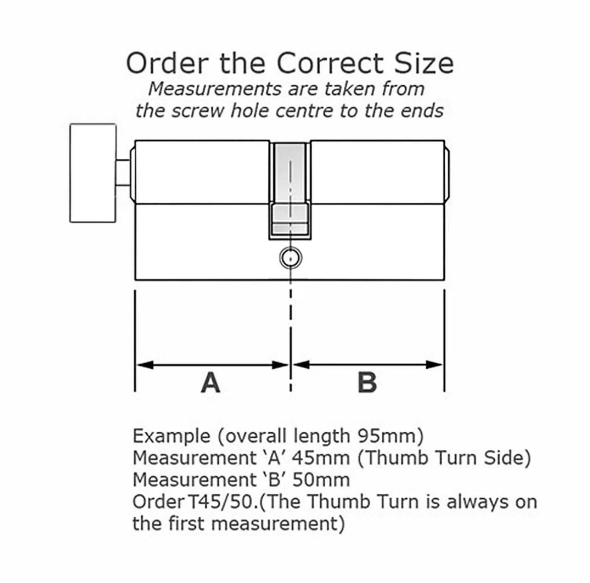ALU Thumb Turn 80/90/100mm Euro Cylinder Lock With 3 Keys