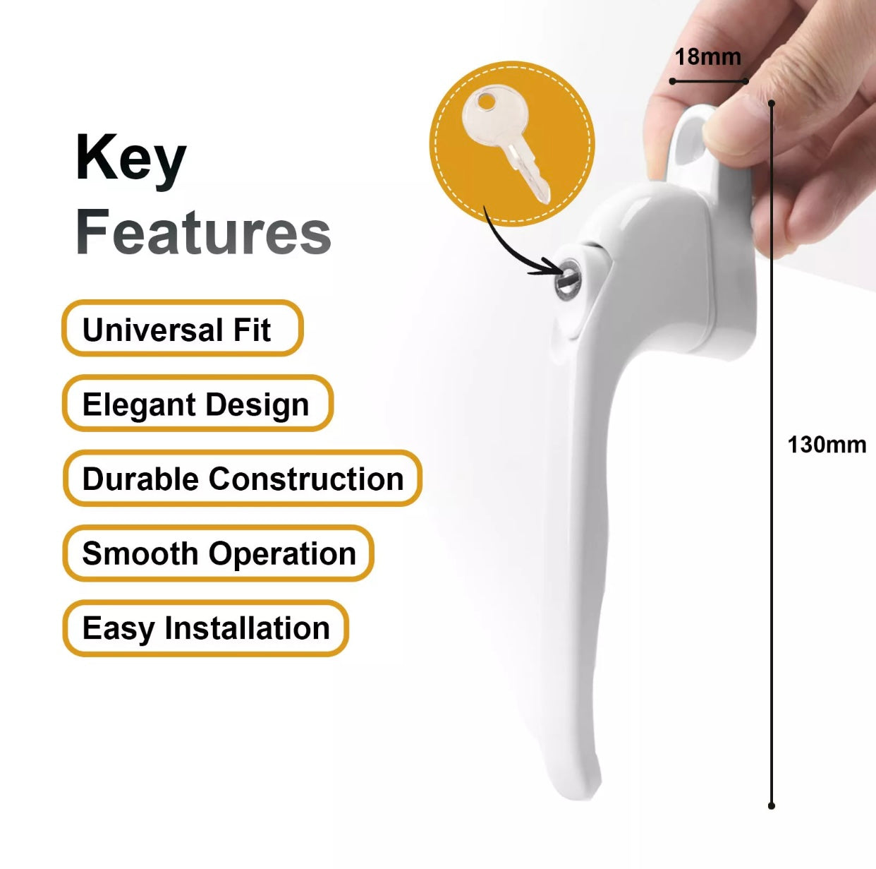 uPVC Universal Window Handle Inline Locking Espag Double Glazing White