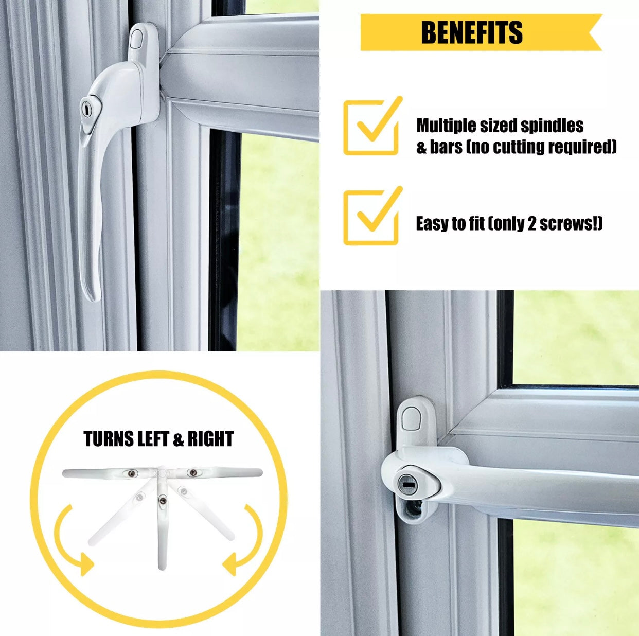 uPVC Universal Window Handle Inline Locking Espag Double Glazing White
