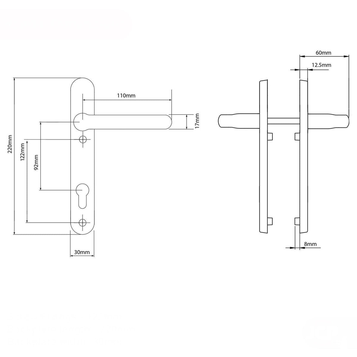 uPVC Door Handle White Sprung Pair Lever 92mm PZ Double Glazing 122mm and 211mm