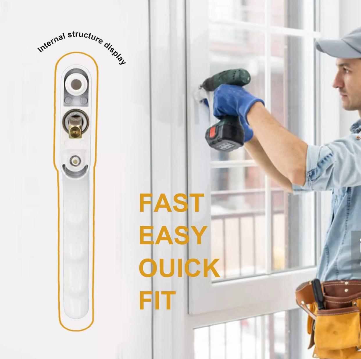 uPVC Universal Window Handle Inline Locking Espag Double Glazing White