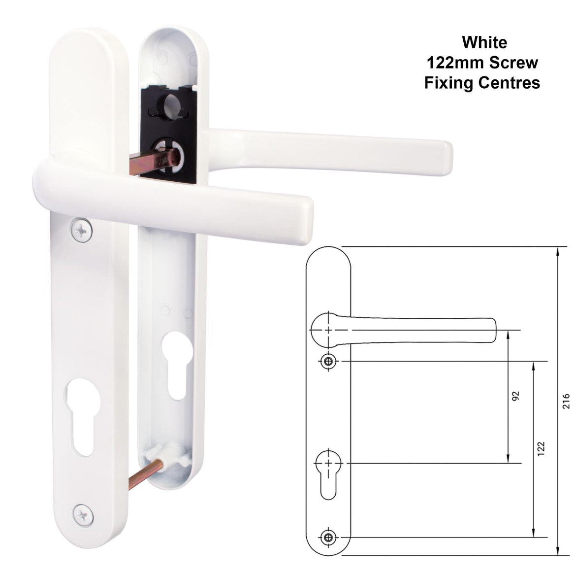 UPVC Door Handle White Sprung Pair Lever 92mm PZ Double Glazing 122mm and 215mm Fixings